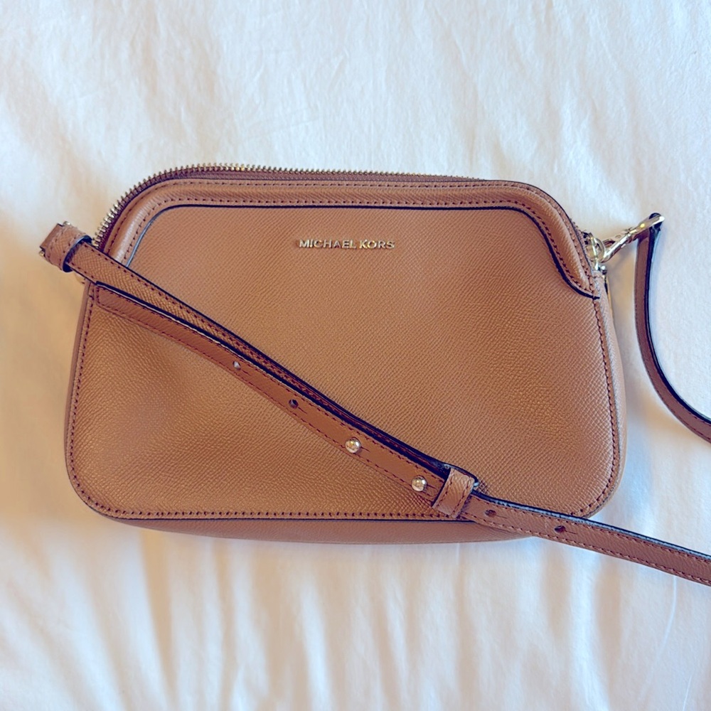 Tan Michael Kors Jet Set Double Zip Crossbody